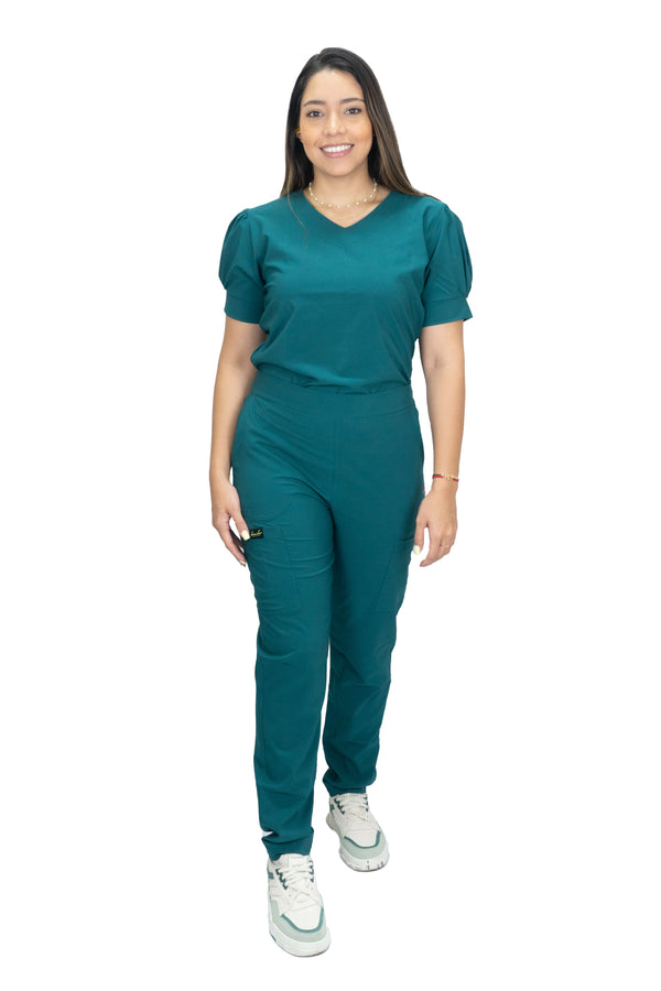 EMMA - Uniforme Unicolor Antifluido Licrado Verde Esmeralda