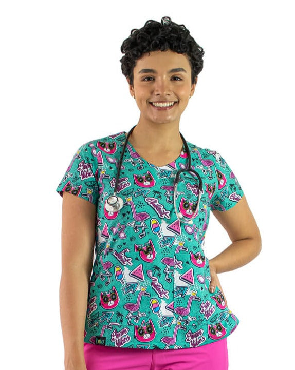 Uniforme antifluido licrado mujer estampado summer